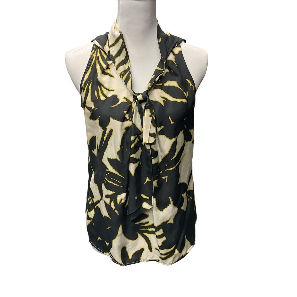 Ann Taylor Women's 100% Silk Floral Tank Top Sleeveless Black Cream‎ Size 2